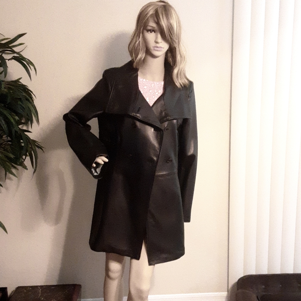 Calvin Klein Leather Coat Size Large - Excellent Condition